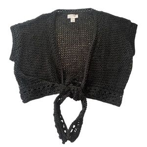 Ann Taylor Loft Crochet Crop Sweater Knot Tie Front Large